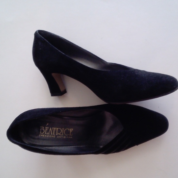 Preworn women's square heel elegant shoes black swaid size 37.5 made in ITALY - Picture 2 of 5